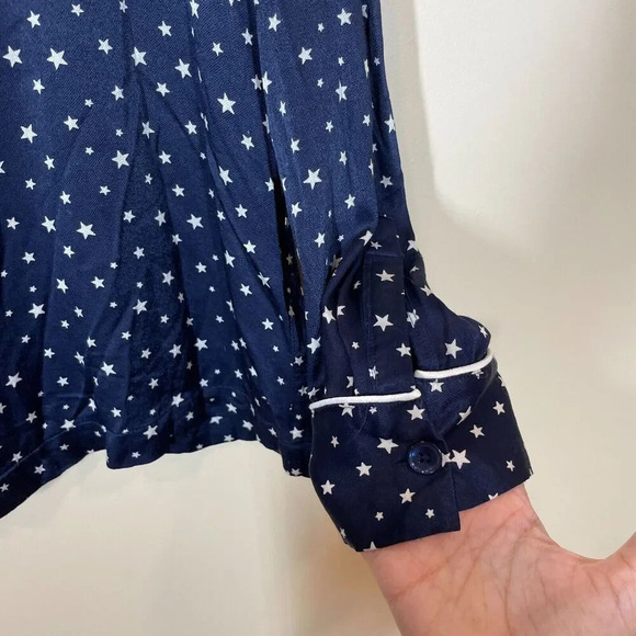 Rails Satin Pajama Top Midnight Stars Women's Size Medium Button Up Collared - Picture 7 of 10